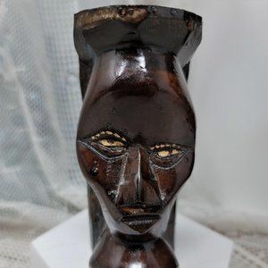 Hand Carved African Face Figurine Wood